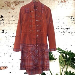 Upcycled bohemian grommeted plaid patched jacket